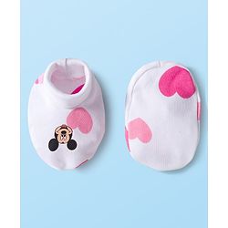 Babyhug Disney Interlock Knit Cap Mitten & Booties Set with Minnie Mouse & Friends White - Diameter 10 cm