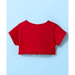 Babyhug Cotton Woven Half Sleeves Frock & Shrug With Floral Print & Frill Detailing - Red & White