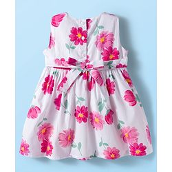 Babyhug Cotton Woven Floral Printed Frock with Full Sleeves Shrug - Dark Pink & White