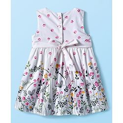 Babyhug Cotton Woven Floral Printed Frock with Full Sleeves Shrug - Pink & White