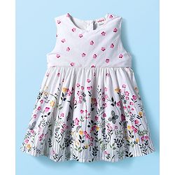 Babyhug Cotton Woven Floral Printed Frock with Full Sleeves Shrug - Pink & White