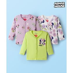 Babyhug Disney Interlock Knit Full Sleeves Jhablas With Minnie Mouse Graphics pack Of 3 - Lime Green Purple & White