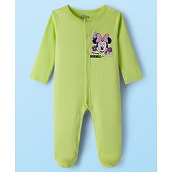 Babyhug Disney Interlock Knit Full Sleeves Footed Sleepsuit With Minnie Mouse Graphics Pack Of 2 - Green & White