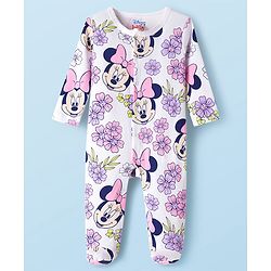 Babyhug Disney Interlock Knit Full Sleeves Footed Sleepsuit With Minnie Mouse Graphics Pack Of 2 - Green & White