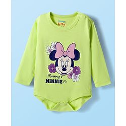Babyhug Disney Interlock Knit Full Sleeves Onesies with Diaper Legging & Minnie Mouse Graphics - Light Green & White