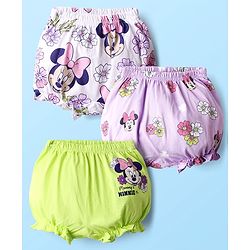 Babyhug Disney Interlock Knit Mid Thigh Bloomers With Minnie Mouse Graphics Pack of 3 - Purple & Green