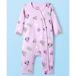 Babyhug Disney Interlock Knit Full Sleeves Rompers With Minnie Mouse Graphics Pack of 3 - Light Green & Lavender