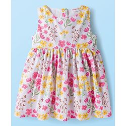 Babyhug Cotton Woven Floral Printed Frock with Full Sleeves Shrug - Dark Pink & White