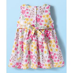 Babyhug Cotton Woven Floral Printed Frock with Full Sleeves Shrug - Dark Pink & White