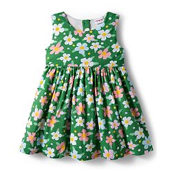 Babyhug Cotton Woven Floral Printed Frock with Full Sleeves Shrug - Pink & Green