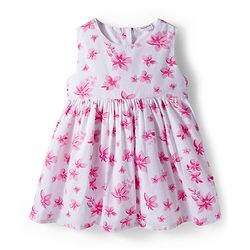 Babyhug Cotton Woven Full Sleeves Shrug & Frock with Floral Print - Pink & White