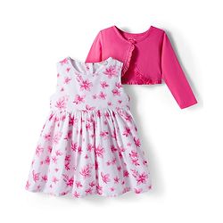 Babyhug Cotton Woven Full Sleeves Shrug & Frock with Floral Print - Pink & White
