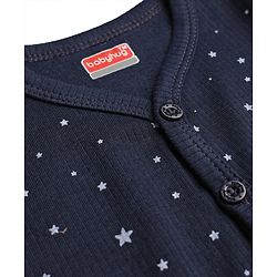 Babyhug Knit Full Sleeves Solid Color Front Open Thermal Vest & Pant Set - Navy Blue