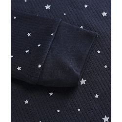 Babyhug Cotton Knit Full Sleeves Star Printed Thermal Wear Set With Vest - Navy Blue