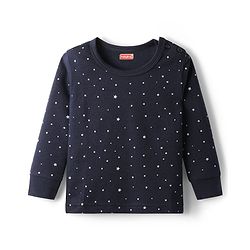 Babyhug Cotton Knit Full Sleeves Star Printed Thermal Wear Set With Vest - Navy Blue
