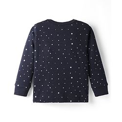 Babyhug Cotton Knit Full Sleeves Star Printed Thermal Wear Set With Vest - Navy Blue