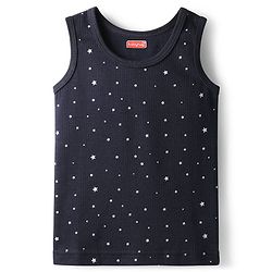 Babyhug Cotton Knit Full Sleeves Star Printed Thermal Wear Set With Vest - Navy Blue