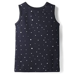 Babyhug Cotton Knit Full Sleeves Star Printed Thermal Wear Set With Vest - Navy Blue