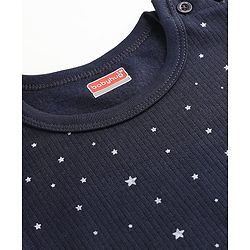 Babyhug Cotton Knit Full Sleeves Star Printed Thermal Wear Set With Vest - Navy Blue