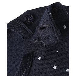 Babyhug Cotton Knit Full Sleeves Star Printed Thermal Wear Set With Vest - Navy Blue