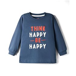 Babyhug Single Jersey Knit Full Sleeves T-Shirt & Joggers Set with Think Happy Be Happy Text Print - Navy Blue