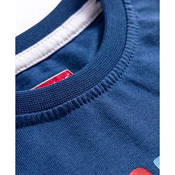 Babyhug Single Jersey Knit Full Sleeves T-Shirt & Joggers Set with Really Happy Text Print - Navy Blue