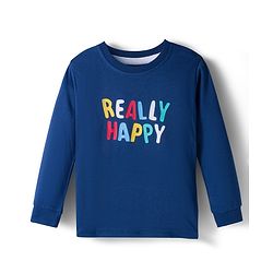 Babyhug Single Jersey Knit Full Sleeves T-Shirt & Joggers Set with Really Happy Text Print - Navy Blue
