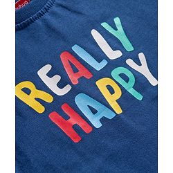 Babyhug Single Jersey Knit Full Sleeves T-Shirt & Joggers Set with Really Happy Text Print - Navy Blue