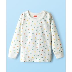 Babyhug Cotton Knit Full Sleeves Thermal Vests & Pant Set with Geometric Print - Offwhite