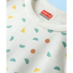 Babyhug Cotton Knit Full Sleeves Thermal Vests & Pant Set with Geometric Print - Offwhite