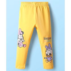 Babyhug Disney Cotton Lycra knit Full Length Legging With Minnie Mouse Graphics Pack of 2 - Yellow & Pink