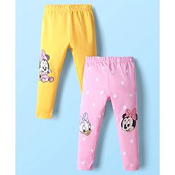 Babyhug Disney Cotton Lycra knit Full Length Legging With Minnie Mouse Graphics Pack of 2 - Yellow & Pink