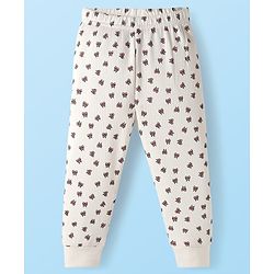Babyhug Knit Full Sleeves Thermal Vest & Pant Set with Bow Print - Off White