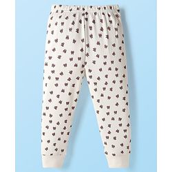 Babyhug Knit Full Sleeves Thermal Vest & Pant Set with Bow Print - Off White