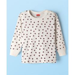 Babyhug Knit Full Sleeves Pullover Thermal Set With Bow Print - Off White