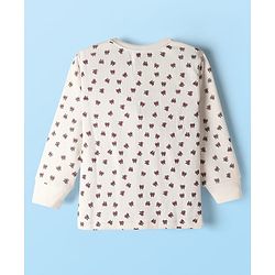 Babyhug Knit Full Sleeves Pullover Thermal Set With Bow Print - Off White