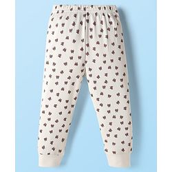 Babyhug Knit Full Sleeves Pullover Thermal Set With Bow Print - Off White