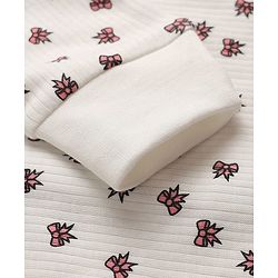 Babyhug Knit Full Sleeves Pullover Thermal Set With Bow Print - Off White