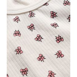 Babyhug Knit Full Sleeves Pullover Thermal Set With Bow Print - Off White