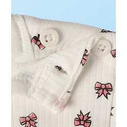 Babyhug Knit Full Sleeves Pullover Thermal Set With Bow Print - Off White