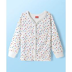Babyhug Knit  Full Sleeves Front Open Thermal Vest And Pant Set With Star Print - Off-White