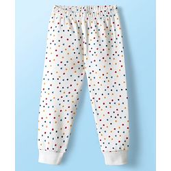 Babyhug Knit  Full Sleeves Front Open Thermal Vest And Pant Set With Star Print - Off-White