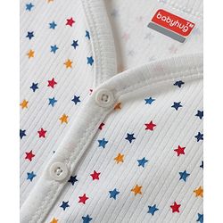 Babyhug Knit  Full Sleeves Front Open Thermal Vest And Pant Set With Star Print - Off-White