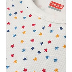 Babyhug  Knit Full Sleeves Thermal Vests & Pant Set with Star Print - Off white
