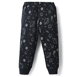 Babyhug Knit  Full Sleeves Front Open Thermal Vest And Pant Set  With Space  Print - Navy Blue