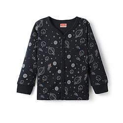 Babyhug  Knit Full Sleeves Thermal Vests & Pant Set with Space Print - Navy Blue