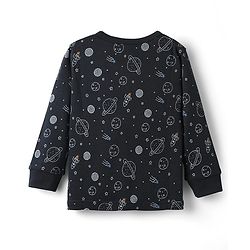Babyhug  Knit Full Sleeves Thermal Vests & Pant Set with Space Print - Navy Blue