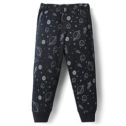 Babyhug  Knit Full Sleeves Thermal Vests & Pant Set with Space Print - Navy Blue