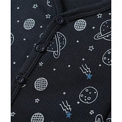 Babyhug  Knit Full Sleeves Thermal Vests & Pant Set with Space Print - Navy Blue