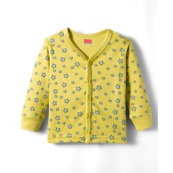 Babyhug Knit Full Sleeves Front Open Thermal Co-Ord Set With Star Print - Lime Green